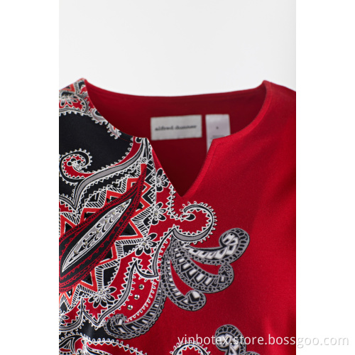 Ladies cotton printing T shirt 3/4 sleeve